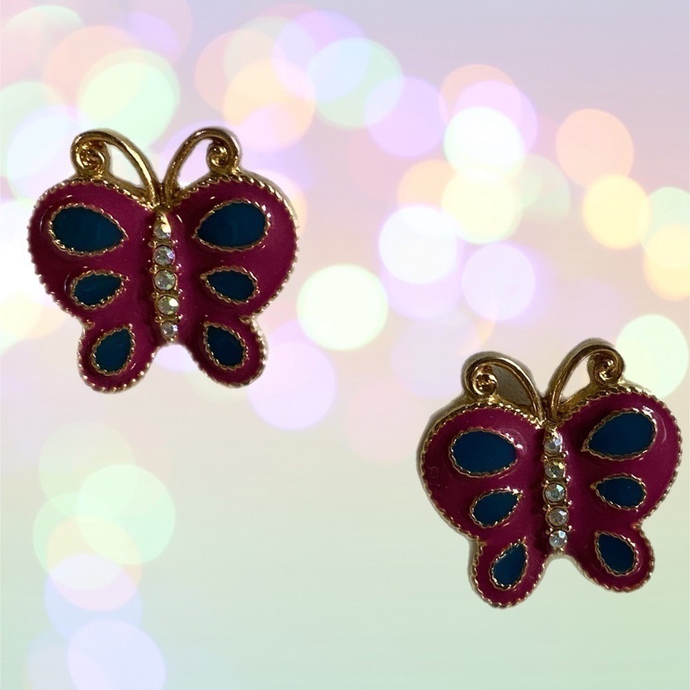 Pink and Green Butterfly Earrings